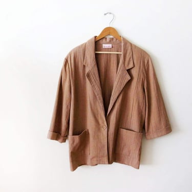 Vintage 80s Slouch Cotton Texture Jacket  M - Oversized 1980s Brown Tan  Earth Tone Casual Blazer Jacket - Minimalist 