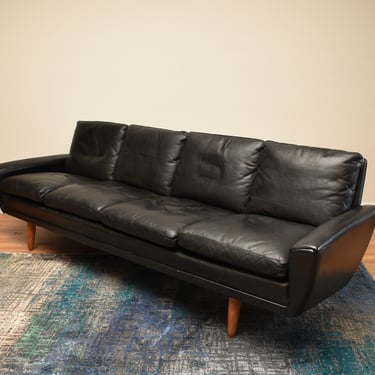 Mid Century Vintage Leather Sofa 90″