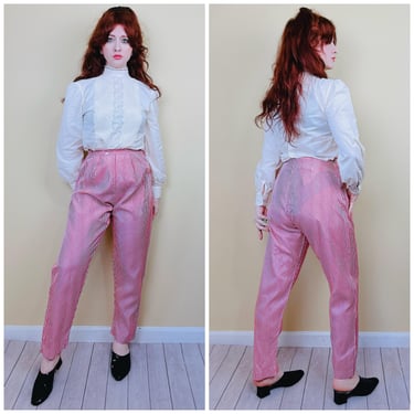 1960s Vintage Acetate Striped Cigarette Pants / 60s High Waisted Candy Stripe Pinup Trousers / Waist 25.5