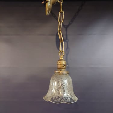 Vintage Brass and Glass Pendant Light