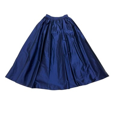 Vintage Worth 100% Silk Dark Blue Shine Full Aline Cocktail Formal Event Party Long Skirt w Pockets Womens Size 2 