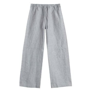 DOUBLE WAIST LINEN PANT - HAZE BLUE