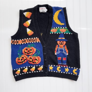 Halloween sweater vest 90s vintage Talbot's pumpkin candy corn moon novelty sweater 