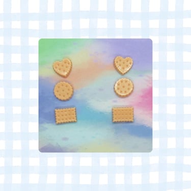 Tiny Crackers Stud Earrings Set - Cute Mini Faux Food Biscuits Cookies Jewelry - Pierced Ear Earring Collection 