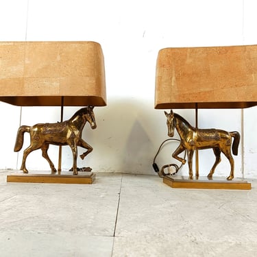 Pair of Brass Horse Table Lamps, 1970s Belgium - Maison Charles Lighting - Antique lamp - Pair of Vintage Lamps - maison charles lamps 