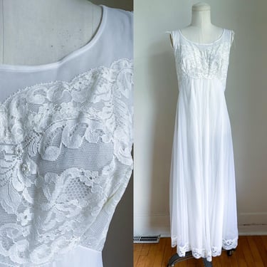 Vintage 1950s Shawdowline White Lace Nightgown / S 