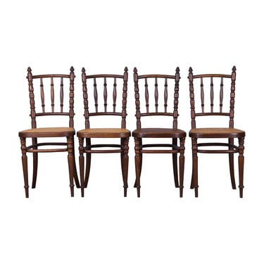 1930s French Bistro Bentwood Dining Chairs W/ Cane Seats by Fischel - Set of 6 