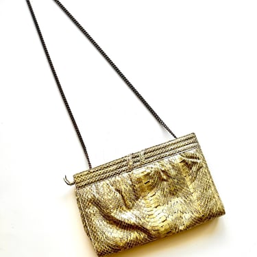 Vintage 70s 80s Snakeskin Leather Clutch Mary Ann Rosenfeld Shoulder Bag 1970s 1980s Purse 