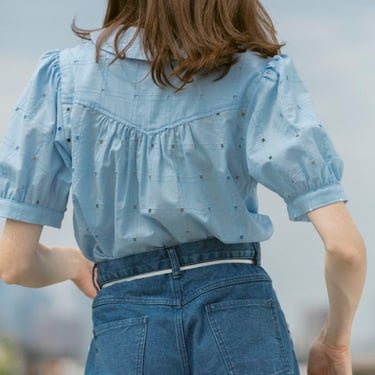 Carleen Pete Puff Sleeve Blouse - Blue Window Eyelet