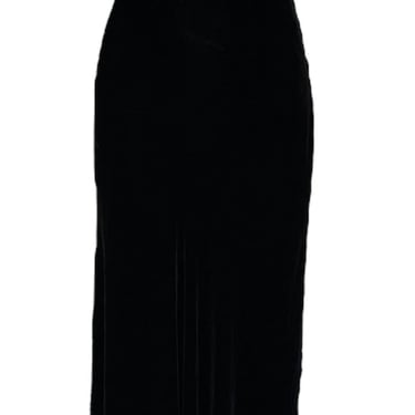 30s Black Silk Velvet Bias Cut Gown with Exaggerated Collar with Trapunto Stitching and  Diamante Belt Buckle