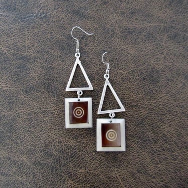 Batik print bone and silver dangle earrings 