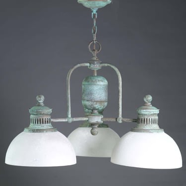 Industrial Green Patina Copper 3 Down Shaded Chandelier