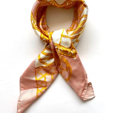 Vintage Nina Ricci Couture Baroque Silk Scarf // 1970s Pink Gold Trompe L’Oeil Silk Oversized Scarf Shawl 