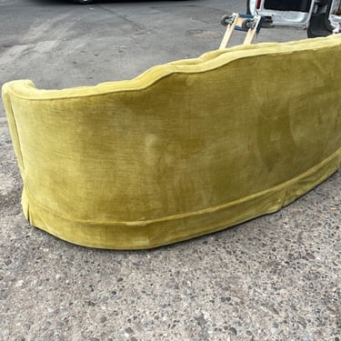 Yellow velvet rounded couch 87x34x32&quot; tall seat depth 23&quot; seat height 18&quot; tall