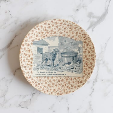 rare 19th century French Sarreguemines ironstone “talking plate”