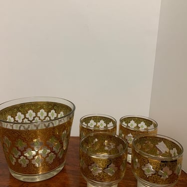 1960s Culver Valencia Glasses and Ice Bucket 