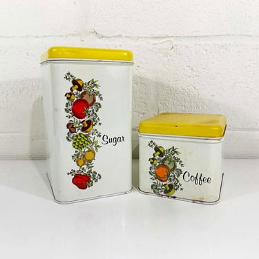Vintage Spice Of Life Mushroom Canisters Set of Two Pair 2 Metal 1970s 70s Mid-Century Kitchen Retro Cheinco Cute Sugar Coffee Kawaii Kitsch 