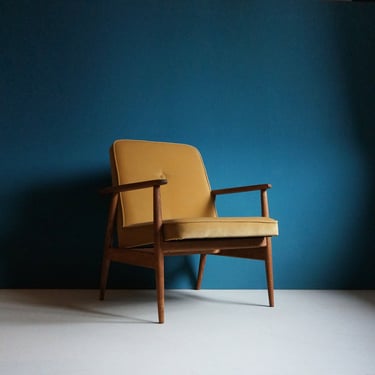 Vintage Armchair from Mid Century, Gold Velvet Fabric, Restored 