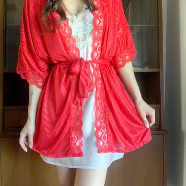 Vintage 80's 90's Frederick's of Hollywood Red Lace Robe 