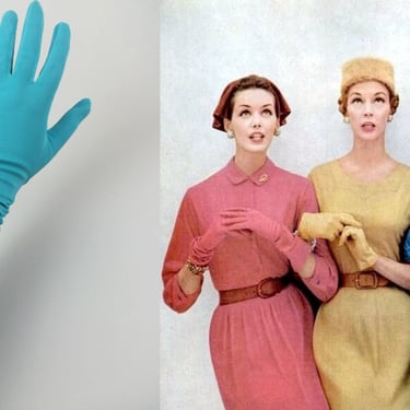 Soft Summer Moments - Vintage 1950s 1960s NOS Turquoise Aqua Blue Nylon Mid Arm Gloves - 7/7.5 