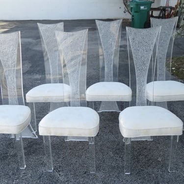 Hollywood Regency Mid Century Lucite Dining Chairs Set of Six 4859