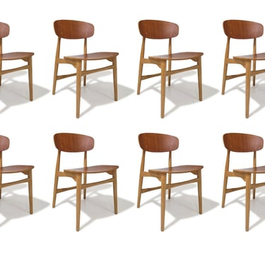 Eight Jens Hjorth Beech and Teak Mid-century Danish Dining Chairs