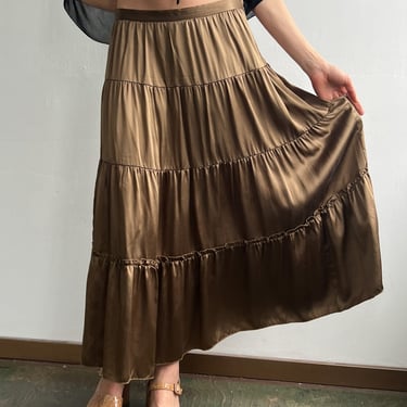 Chocolate Silk Tiered Skirt (S/M)