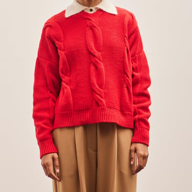 Cordera Wool & Cashmere Braided Sweater, Red