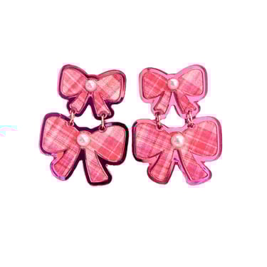 Sample Sale Pink Plaid Double Bow Earrings
