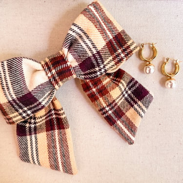 Willow Preppy Brown Flannel Hair Bow Barrette 