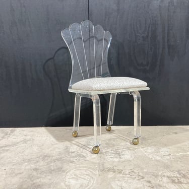 Vintage Mid Century Hollywood Regency Scalloped Back Lucite Chair with Castors 