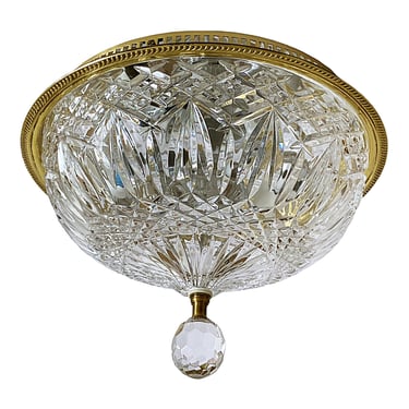 Waterford Crystal flush mount ceiling light fixture, Cut glass and polished brass, Dome shaped hall or entrance lighting 