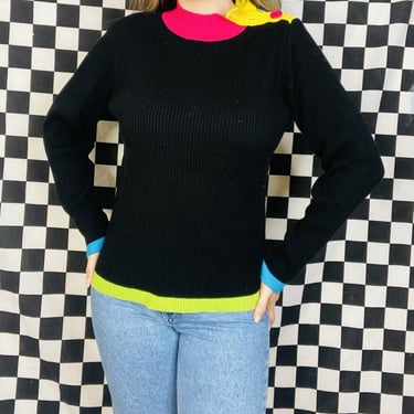 80s Vintage Neon Colorblock Sweater