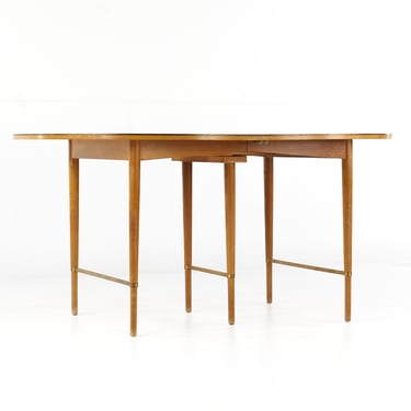 Paul McCobb for Calvin Mid Century Walnut and Brass Dining Table with 6 Leaves - mcm 