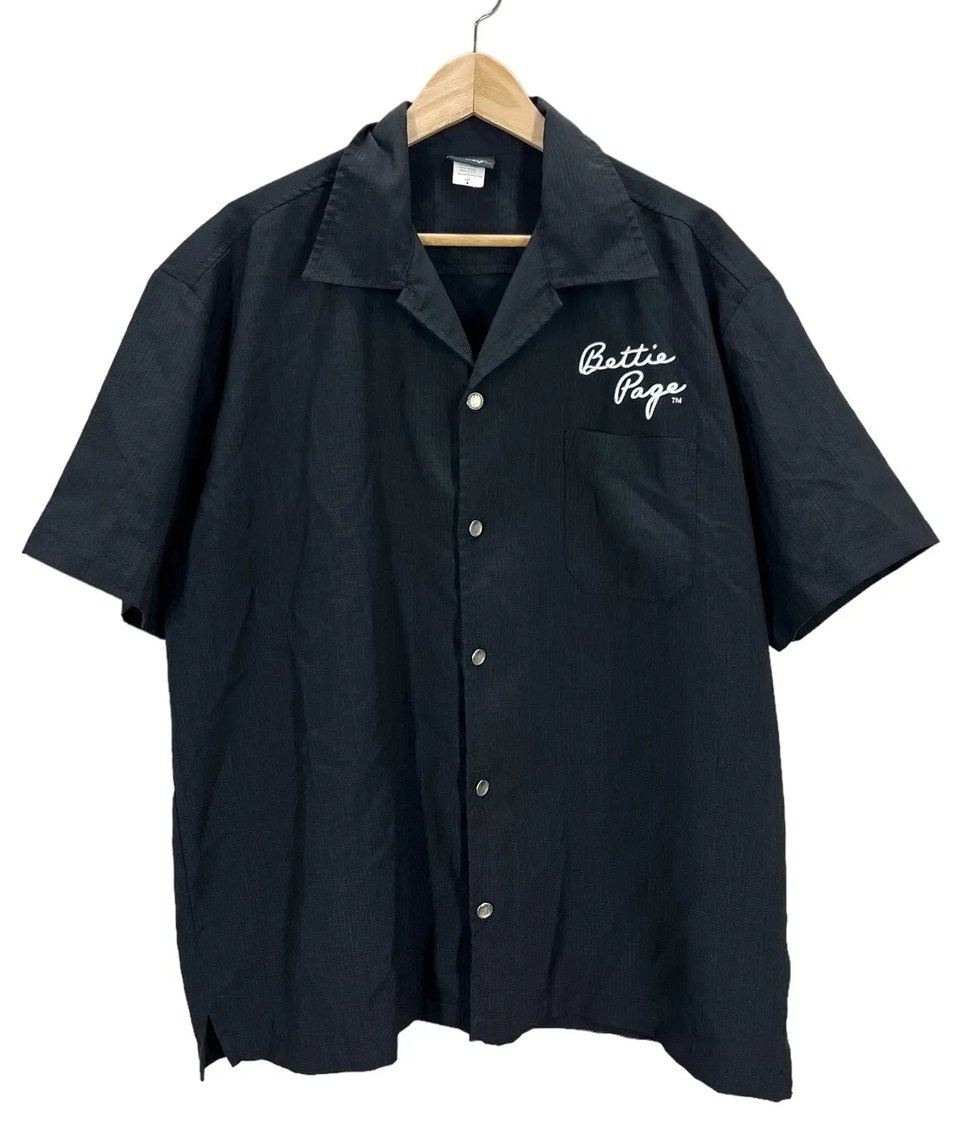 Vintage Bettie Page Black Button Down Rockabilly Shirt Large