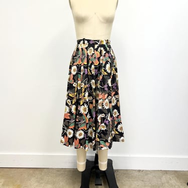 Vintage Circle Skirt | 1940s Butterfly Print Cotton Skirt | Size Medium 