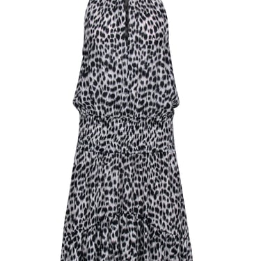 A.L.C. - Ivory &amp; Black Leopard Print Sleeveless Smocked Waist Dress Sz 14