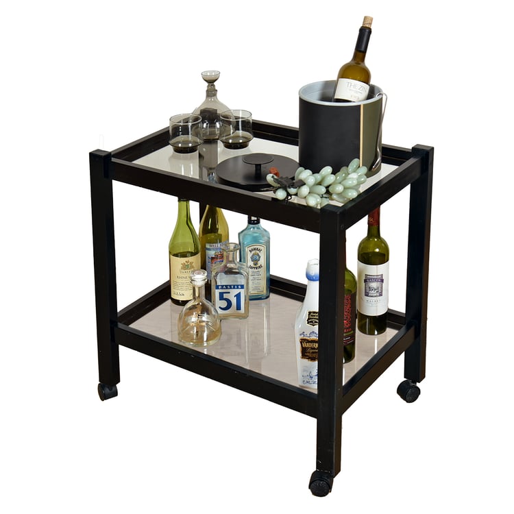 Apartment-Sized Ebony + Glass Rolling Bi-Level Bar | Serving Cart