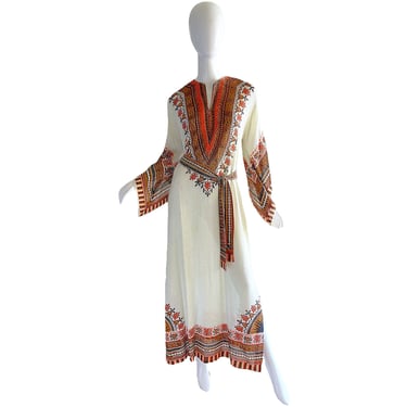 70s Metallic Kimono Caftan Dress / Vintage Psychedelic Lurex Maxi / 1970s Elegant Miss Dashiki Kaftan Dress Large 