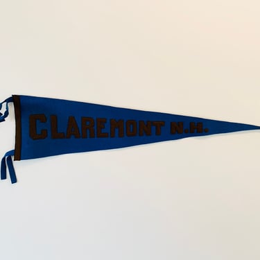 Vintage Claremont, New Hampshire Wool Pennant Sewn Letter circa 1900s with Original Tag Green Mountain Card Co 