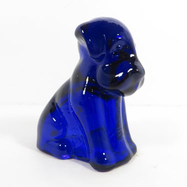 Vintage Degenhart Cobalt Blue Glass Dog Paperweight - Blue Glass Dog Figurine 