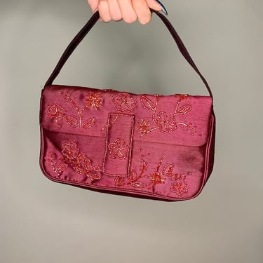 Vintage Y2K Maroon Beaded Floral Mini Bag NWT by VintageRosemond