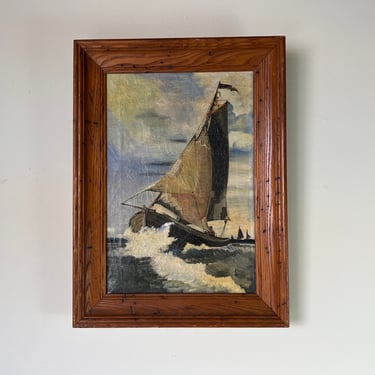 Antique B. Gross Nautical Sailboat Original Oil Painting, Framed 