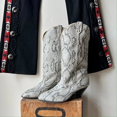 Vintage ACME Printed Snakeskin Leather Cowboy Boots / women's 7
