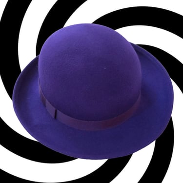 So Cool Vintage 80s Dark Purple Wool Brimmed Statement Hat 