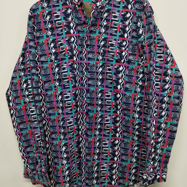 L 90’s The Wear of the West Braided Design Western Shirt Large Cotton 1990s 1980s Cowboy Rancher  Made in USA Wrangler Printed Wild Crazy 