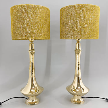 Pair of Tall Brass Table Lamps, 1950s, Restored / Brass Lamps / Tall Vintage Bedside Lamps 