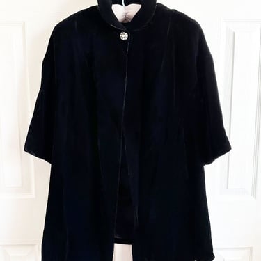 1950's Jet Black Velvet Evening Coat Jacket Vintage 1960's Lightweight Dressy Opera Jacket Mid Century 