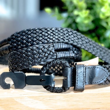 VINTAGE: Black Woven Leather Belt - Deadstock - Leather Belt - SKU 