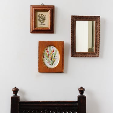 antique french ornately hand carved wood mirror